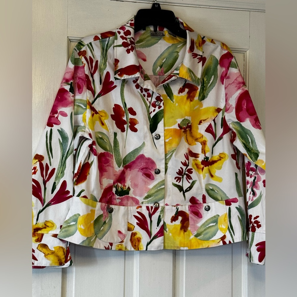 Chico's Vibrant Floral Blazer with Pink and Yellow